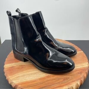 Zara flat chelsea ankle boots shiny patent black 39 9